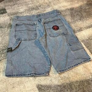 Vintage Y2K 90s embroidered pocket rare distress Blue Timberland denim shorts